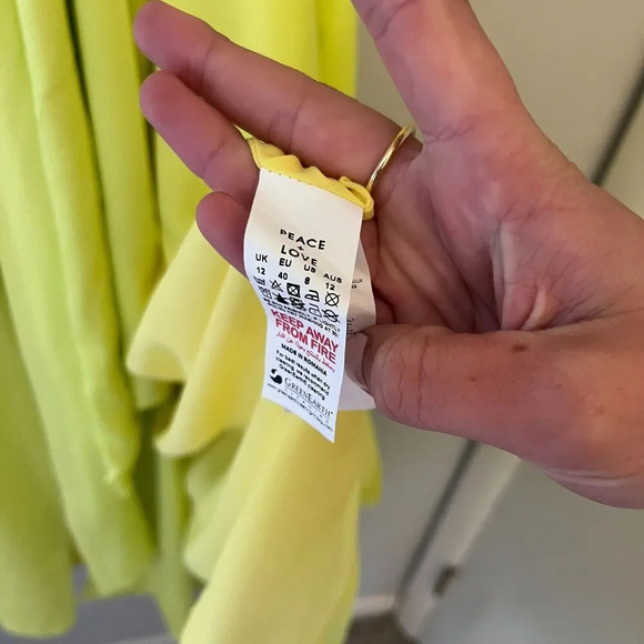 Peace and Love Womens Yellow Satin Maxi Skirt 8 Split Leg High Waist Lime Chic - Picture 11 of 15